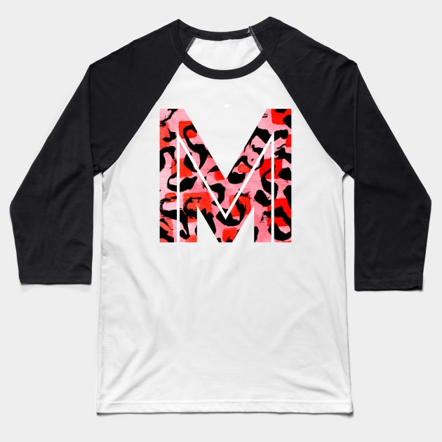 Abstract Letter M Watercolour Leopard Print Alphabet Baseball T-Shirt by Squeeb Creative